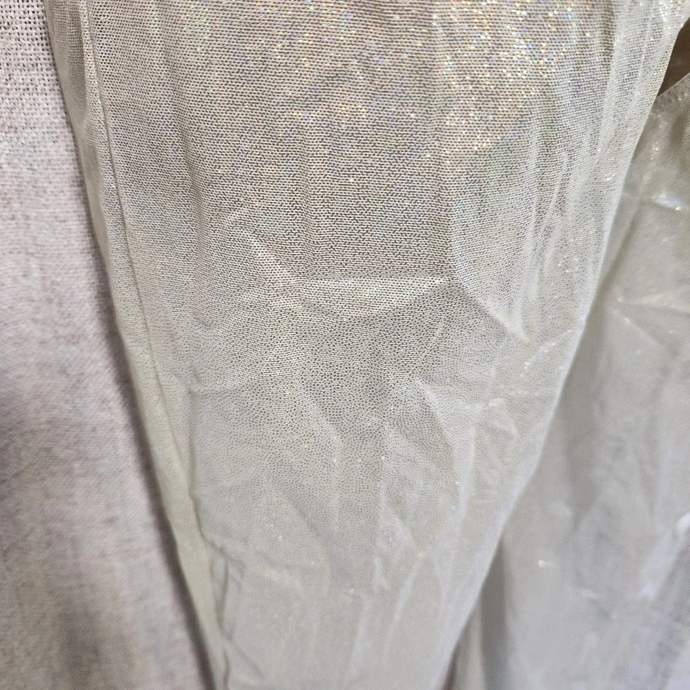 Savage X Fenty Small Gathered Mesh Crotchless Catsuit White Shimmer Gold Sheer‎